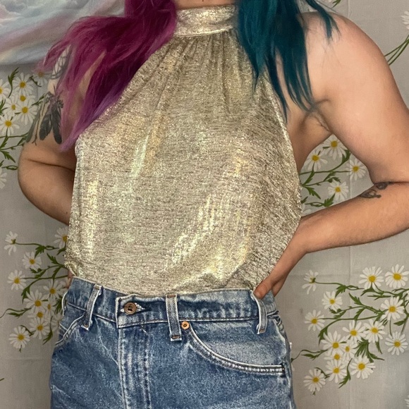 Anthropologie Sunday in Brooklyn gold silver metallic halter high neck tank top - Picture 3 of 7